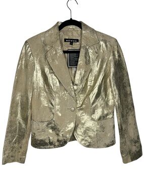 NEW VTG Revue Women's Metallic Gold Flake Leather Blazer Jacket Size Small